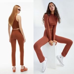 Aritzia Sunday Best Maisy High Rise Bootcut Pants Ponte Fabric Cognac Brown XS